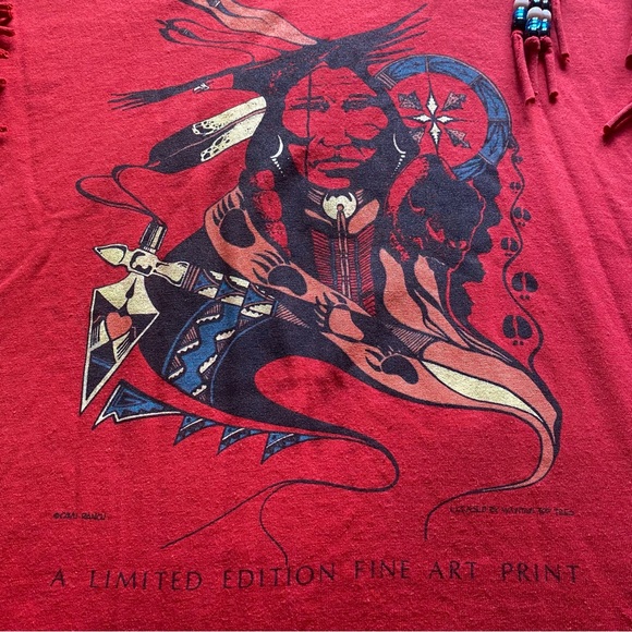 VTG Screen Stars Best Black Label Native American beaded Fringe Tee Shirt. XL - Picture 6 of 16